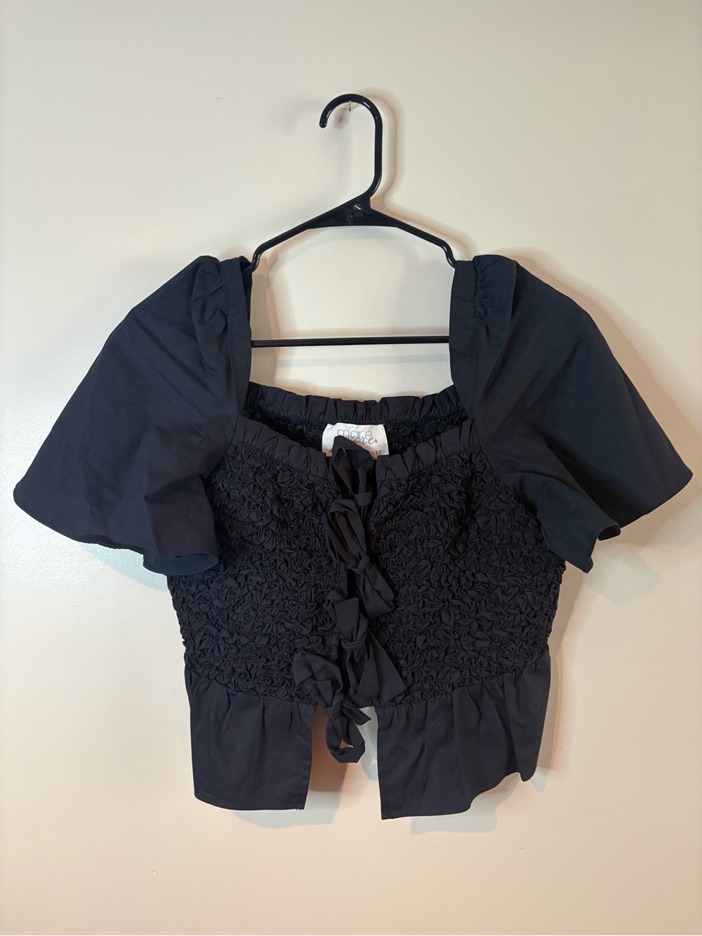 Anthropologie Mare Mare Black Bow Front Smocked Peplum Blouse NWOT - Picture 2 of 7